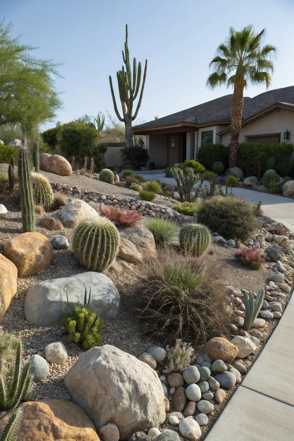 Stone gardens harmonize seamlessly with the desert milieu.