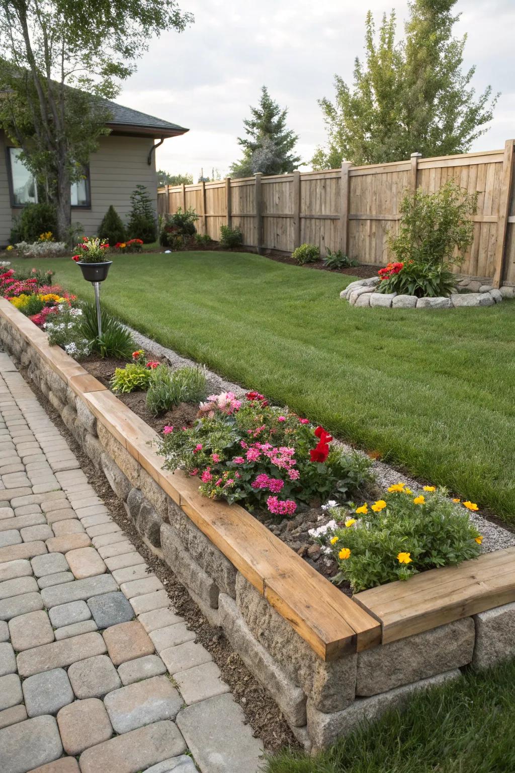 Blended material borders delineate and enhance spaces.
