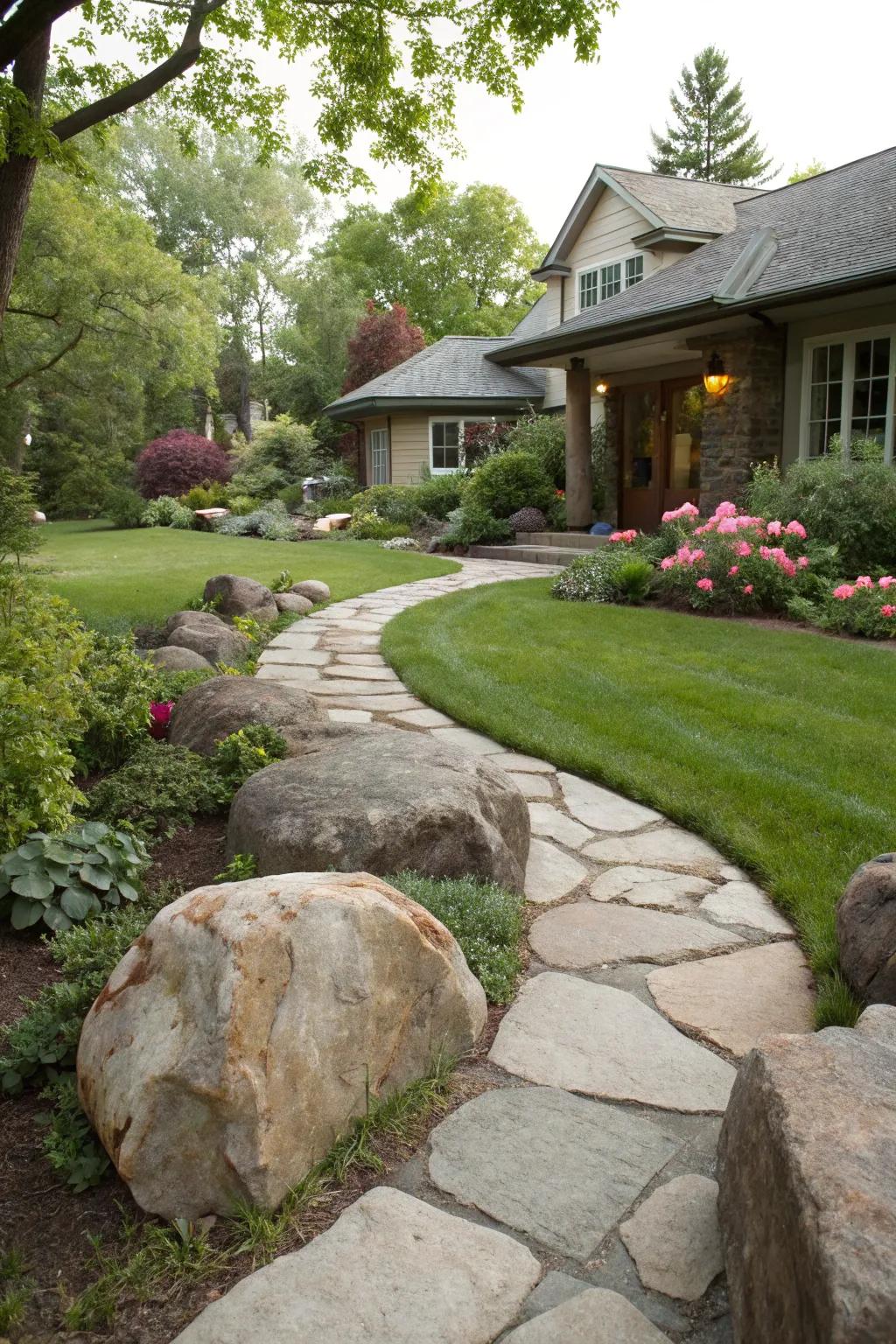 Make an impressive entrance statement through large stones positioned at your entrance.