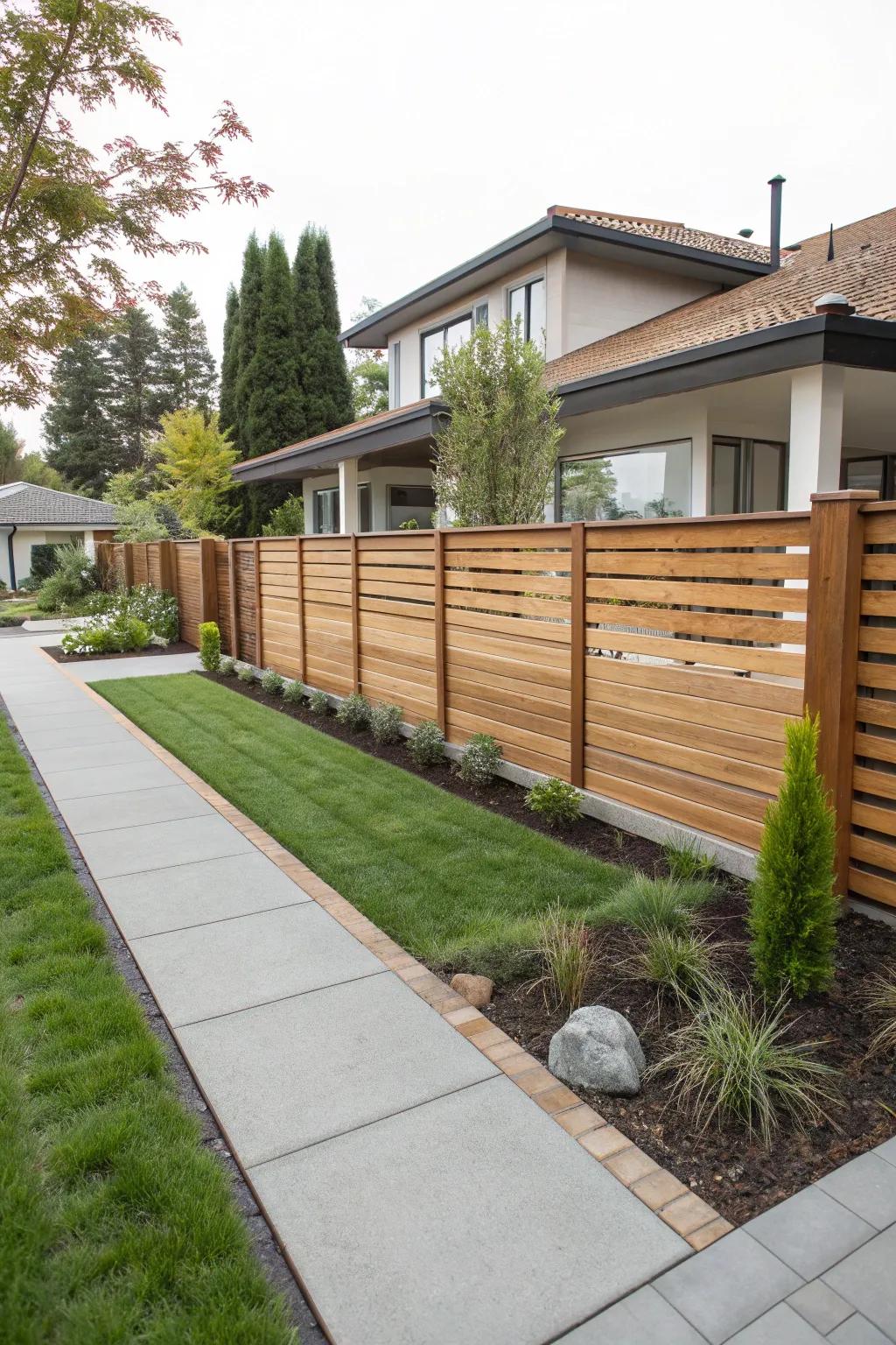 Contemporary fencing structures offer privacy and contemporary style.