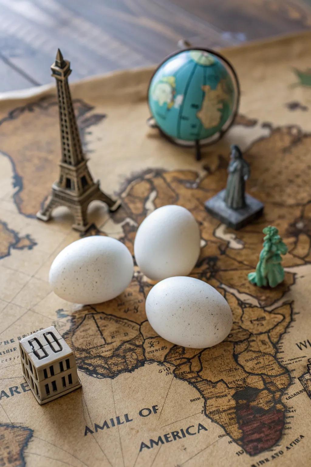 Travel-themed eggs ready to see the world.