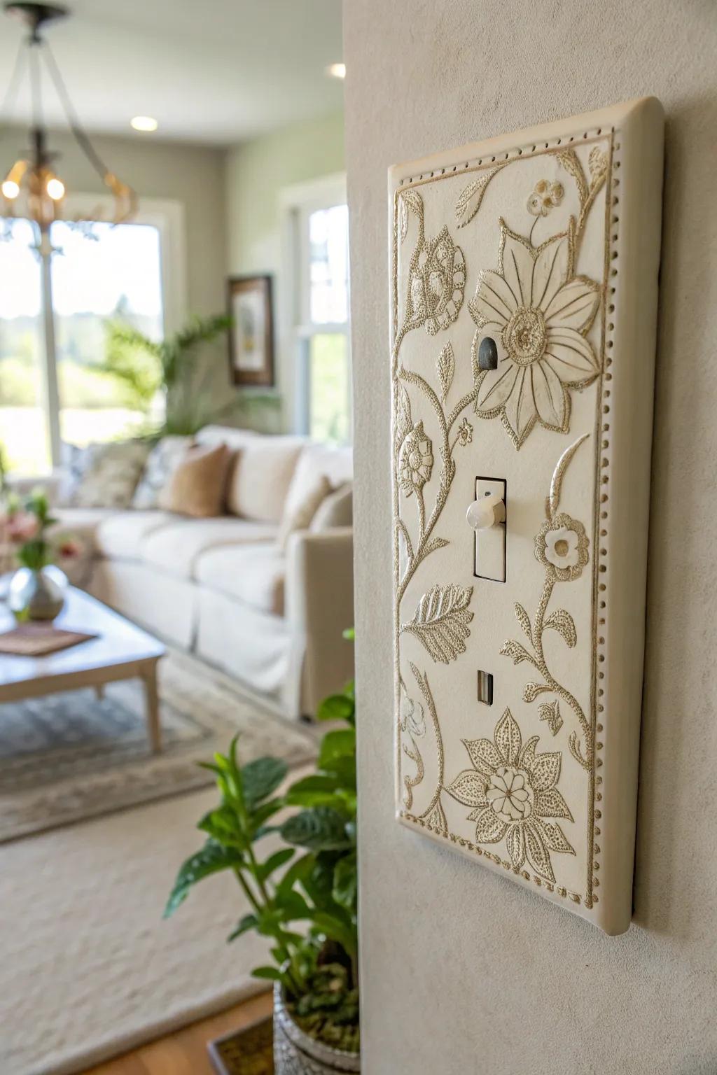 Floral patterns on a switch plate for a hint of nature.