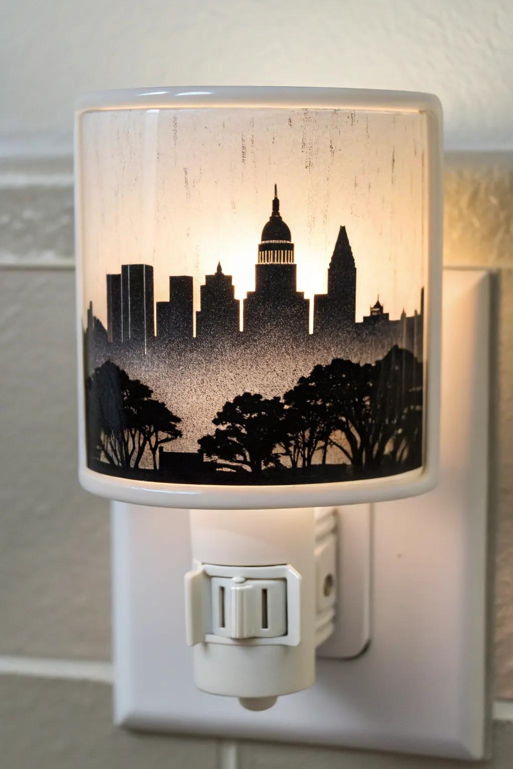 Illuminate your nights with a touch of urban charm: Austin panorama in fused glass.