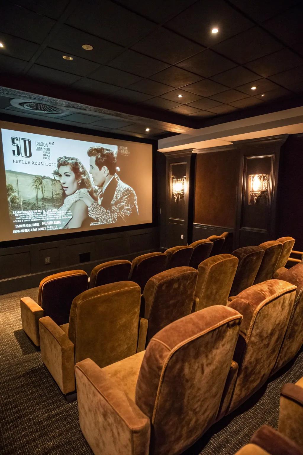 Vintage theater seating adds a nostalgic cinema touch to your gaming area.
