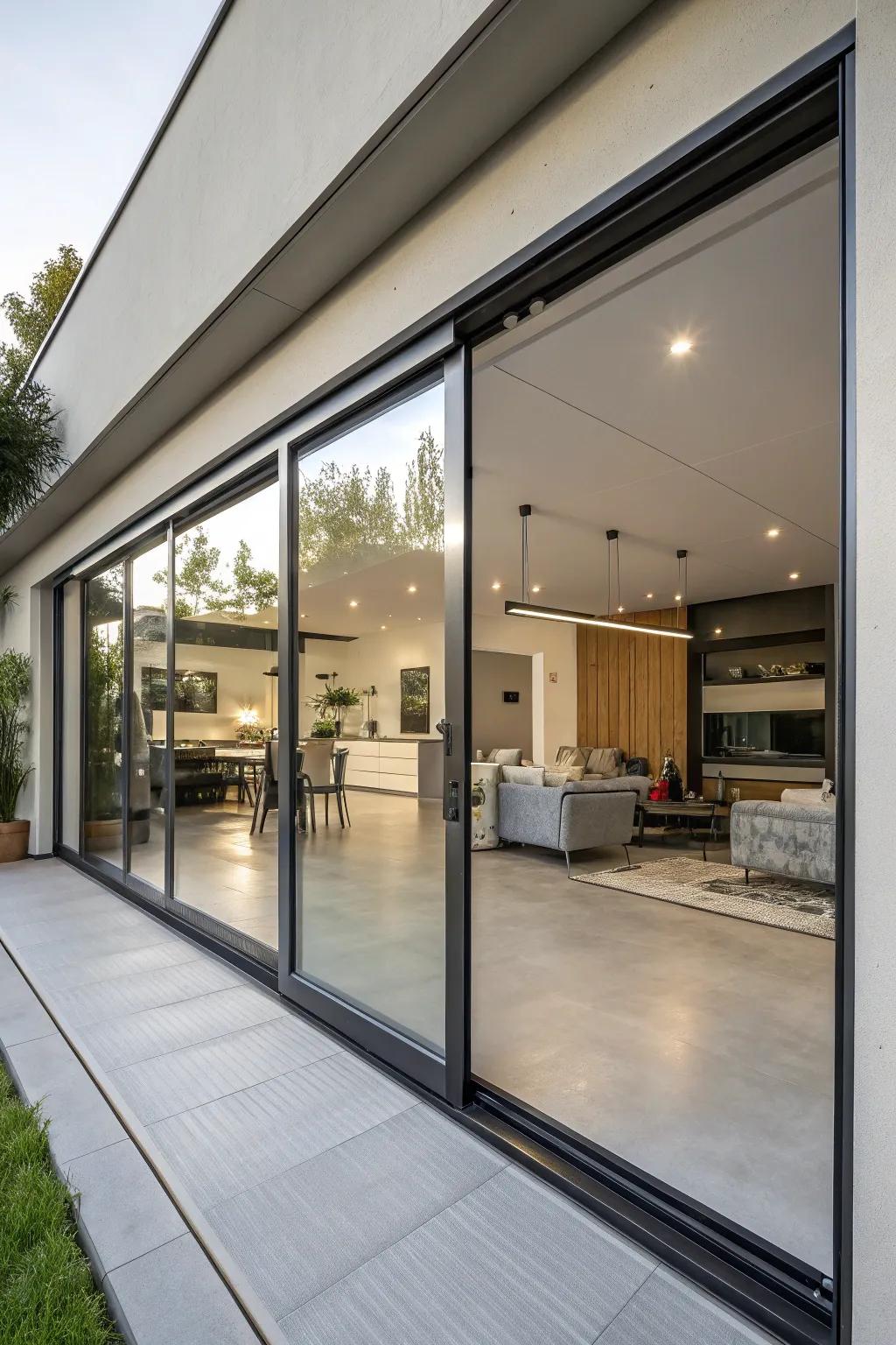 Gliding doors save space and add a modern touch.