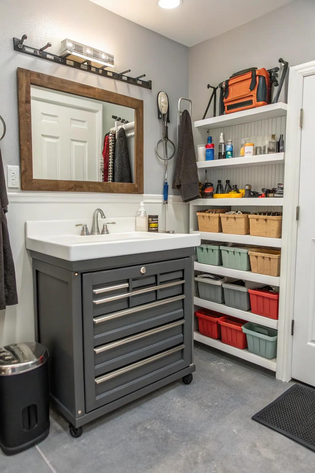 Functional storage keeps your bathroom essentials neatly organized.