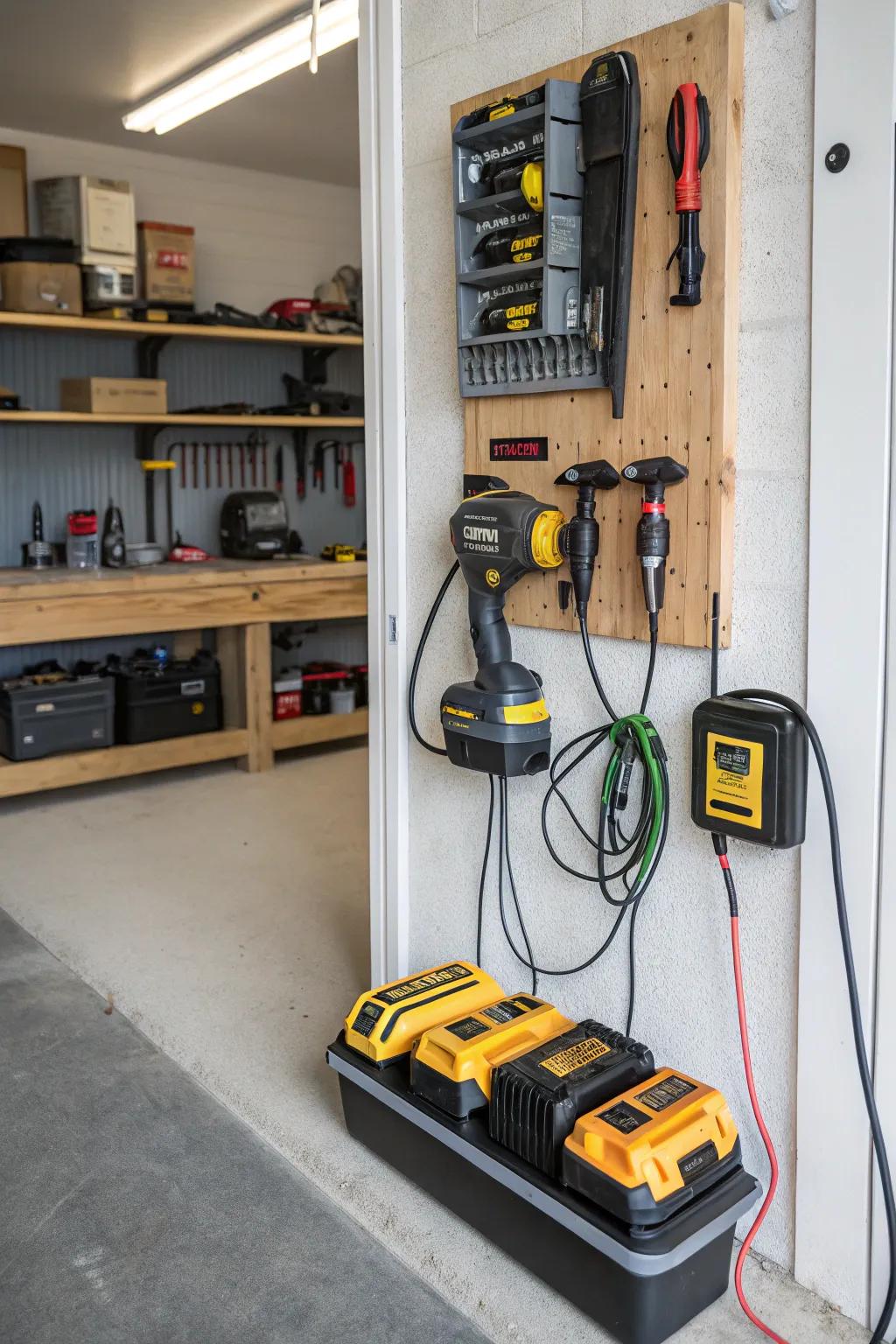 A centralized charging station keeps your tools powered and organized.