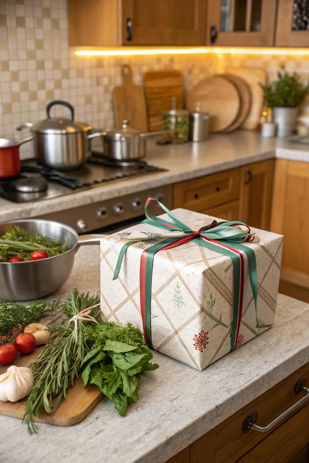 Gift with culinary ribbon garnish