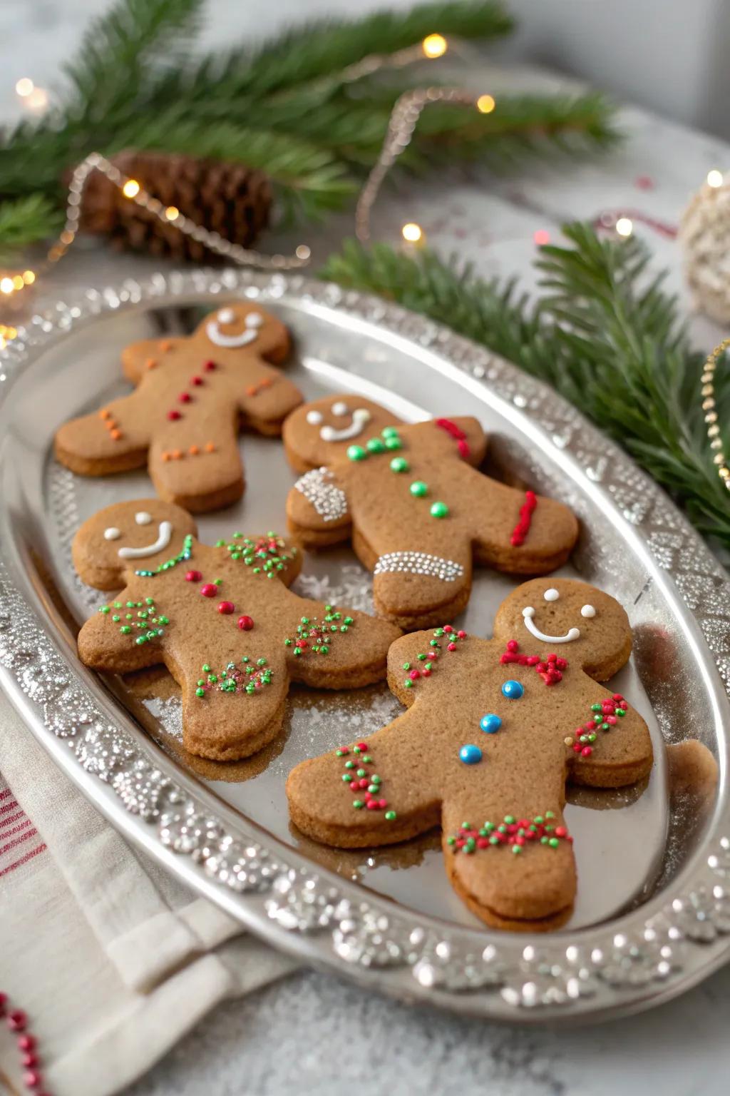 Gingerbread figures shimmering with edible glimmer for a hint of holiday glamour.