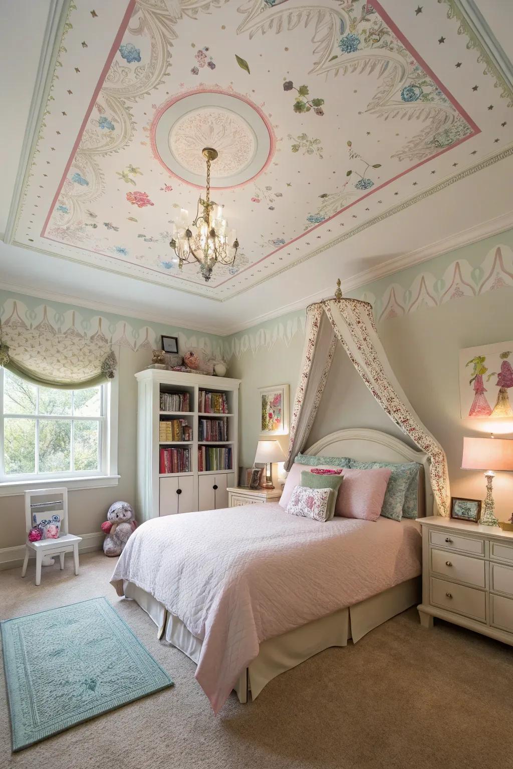 A painted ceiling adds an unexpected element of surprise.
