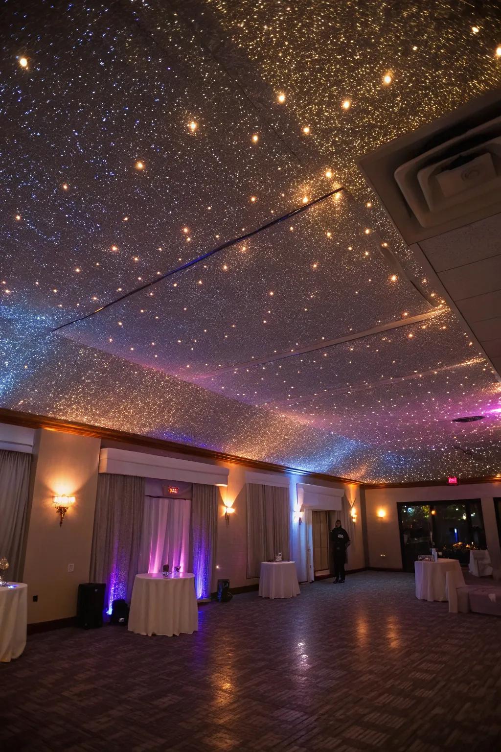 A glittered ceiling creates a unique surprise.