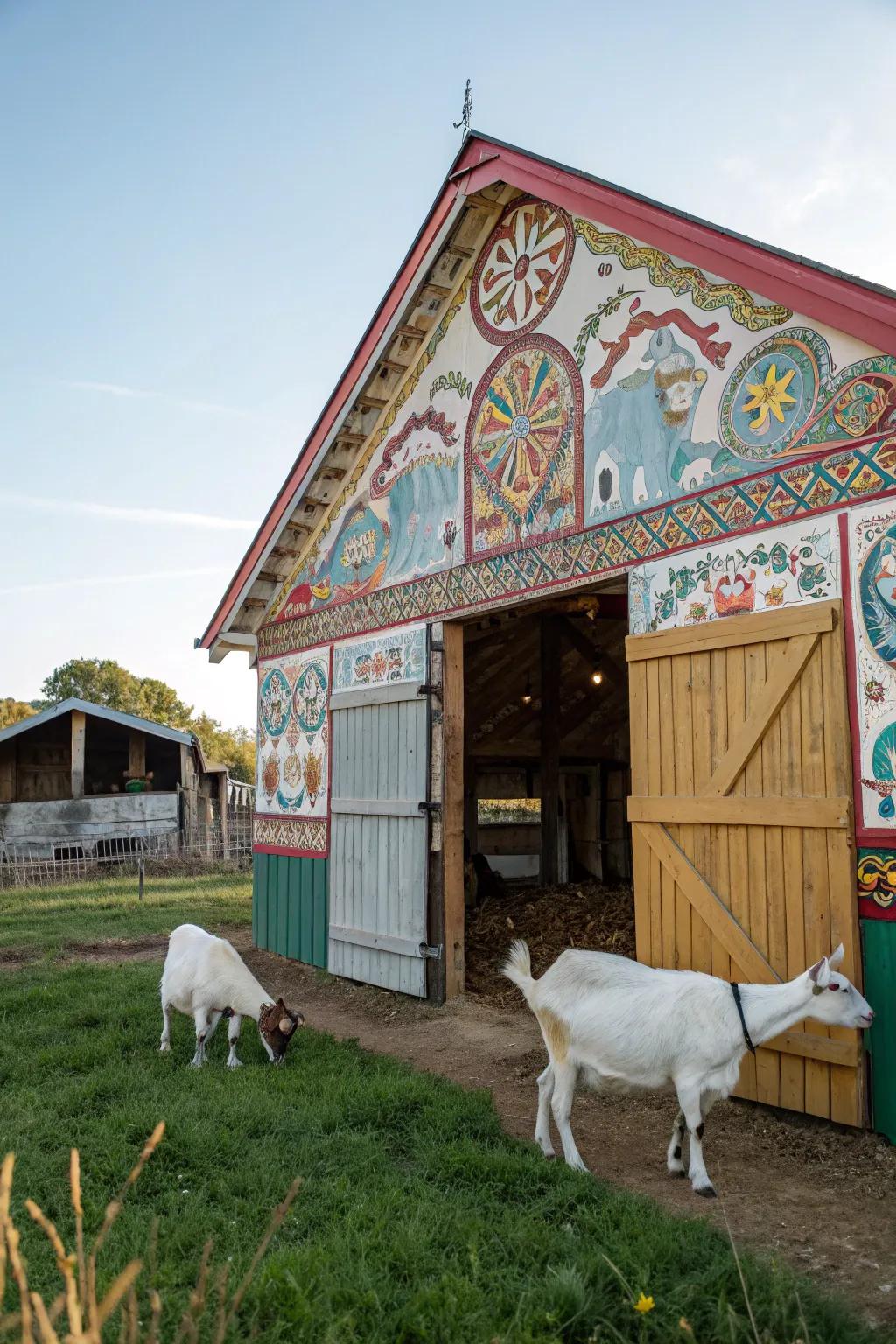 A decorative external finish gives this goat shelter a unique character.