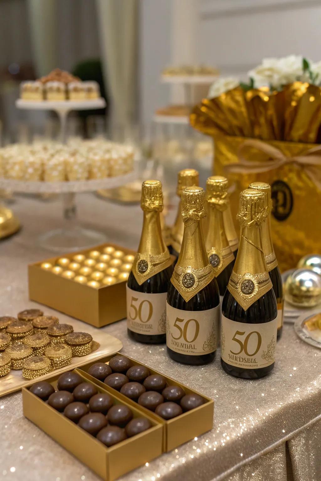 Gold-themed party favors, a token of gratitude for those who shared the day.