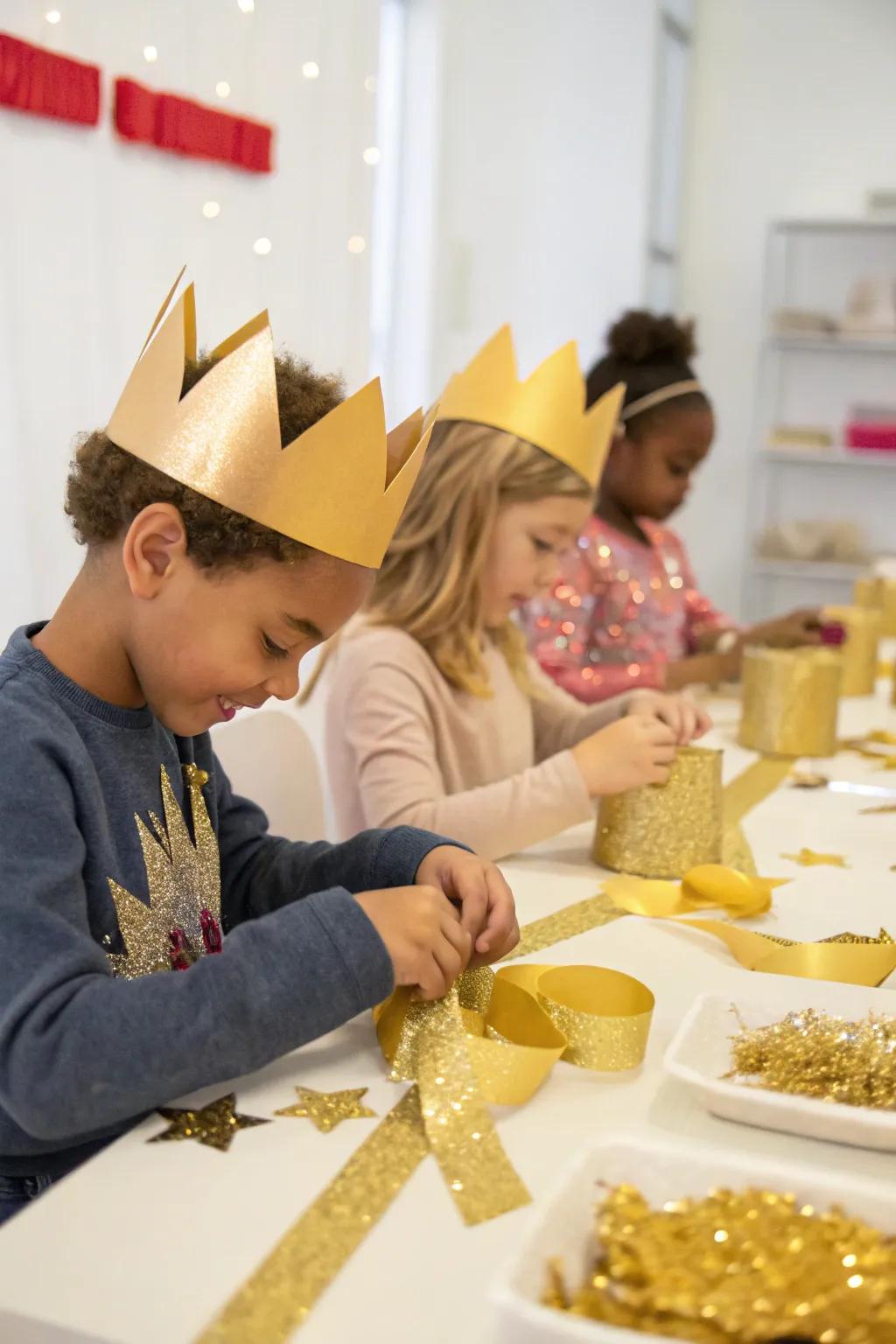 Creative fun at the golden crown crafting station.