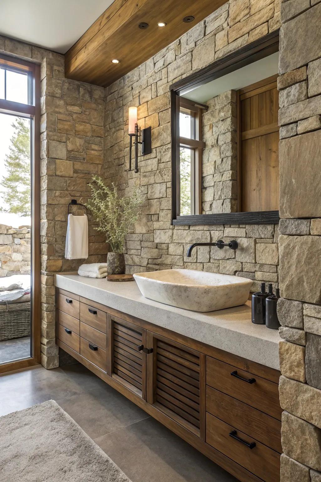 Layered fabrics add depth and richness to the gothic washroom.
