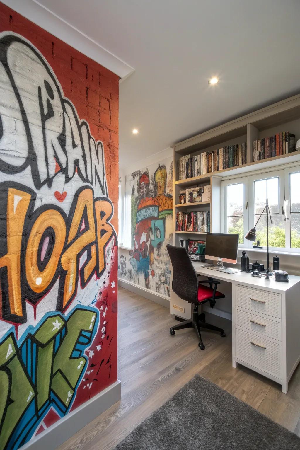 Famous quotes in graffiti inspiring a home office