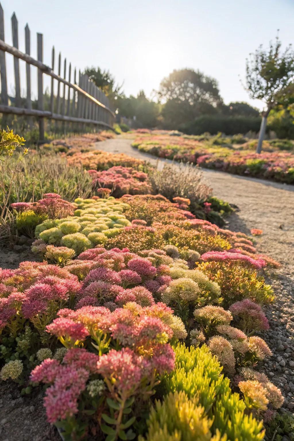 Sedums provide a soil cover that is drought-tolerant and colorful.