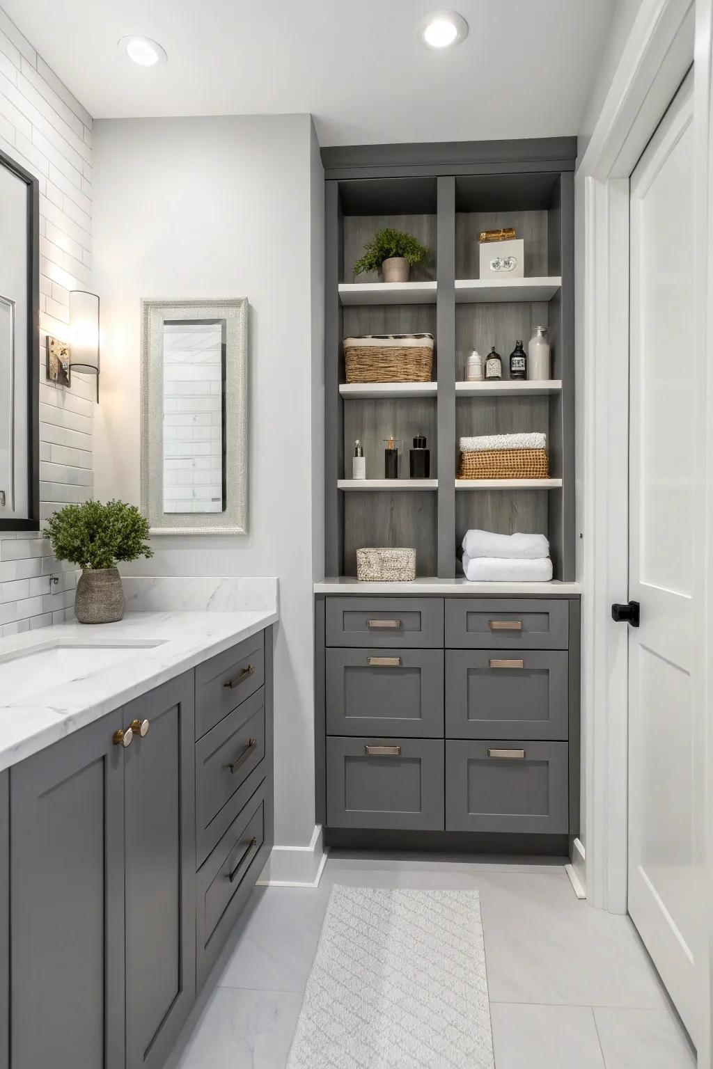 A tidy setting is maintained by using creative storage.