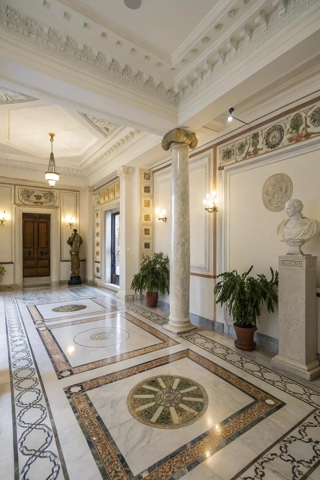 Rock paving lends elegance and practicality to Hellenic interiors.