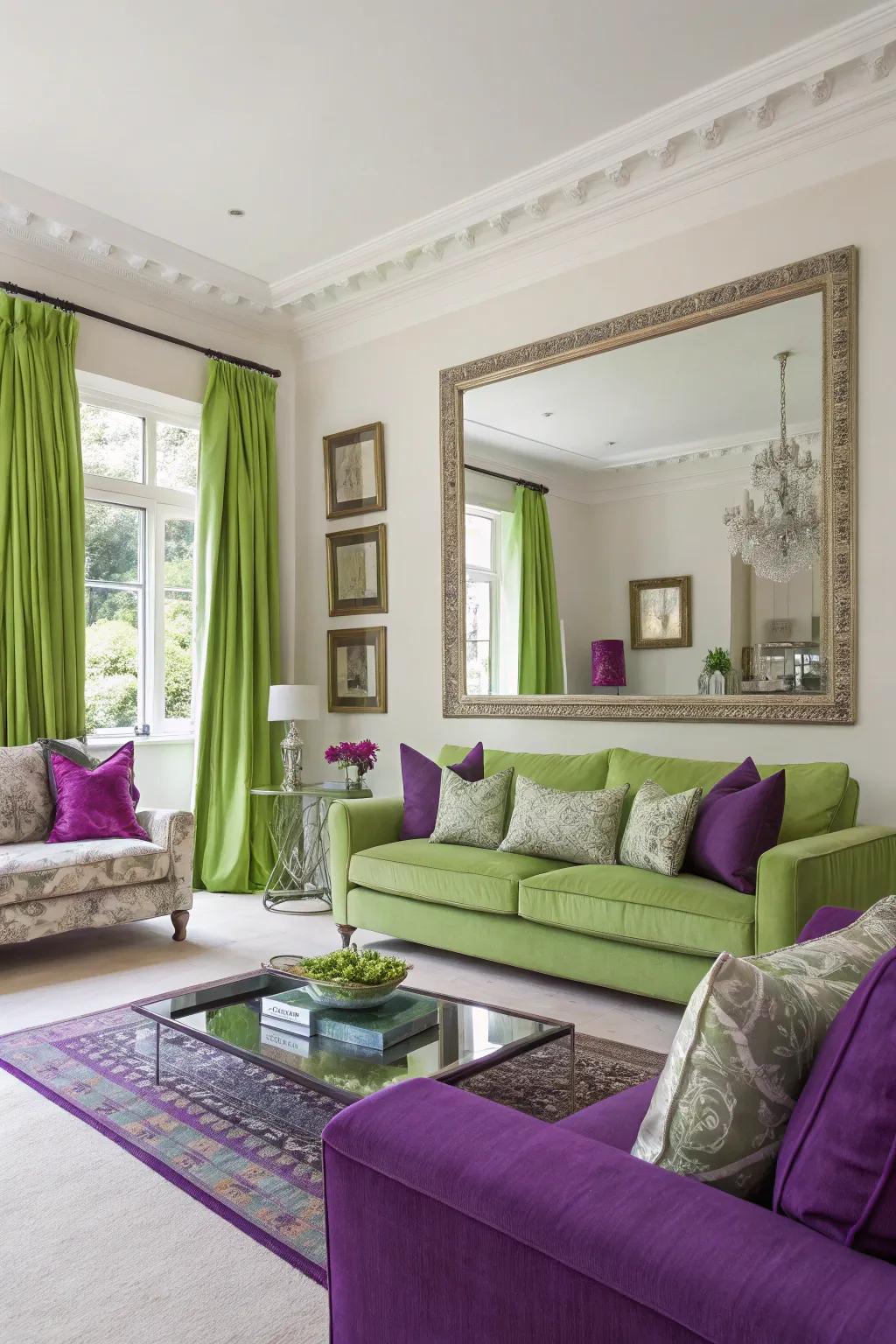 Mirrors introducing depth and brightness to the living area.