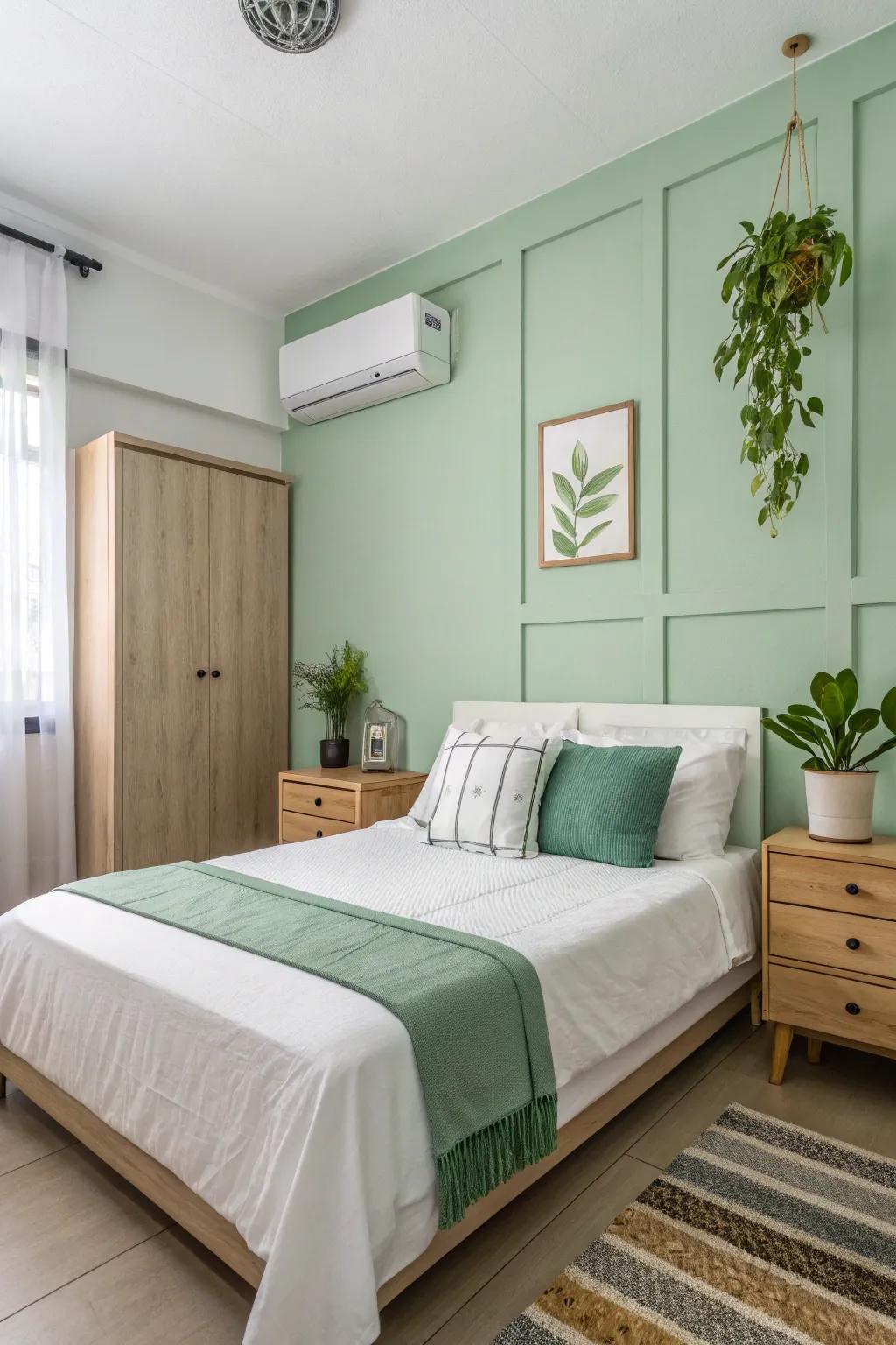 Minimalist decor keeps a bedroom spacious and uncluttered.