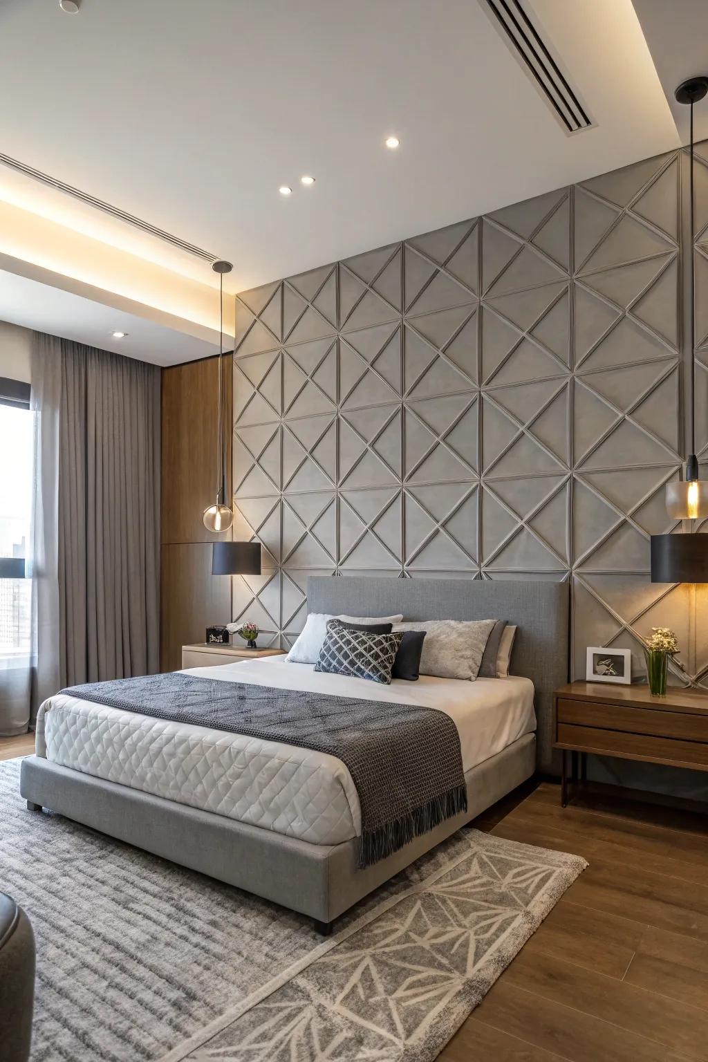 Symmetrical motifs imparting a modern twist to a grey highlighted facade.