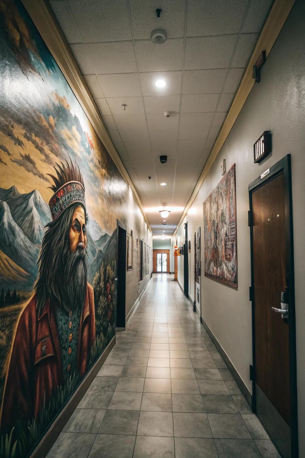 Murals can revolutionize corridors into engaging artistic encounters.