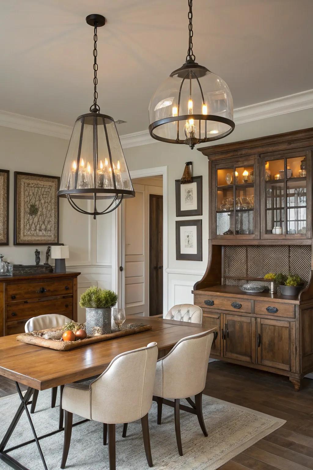 Transitional lights harmonize classic and modern styles.