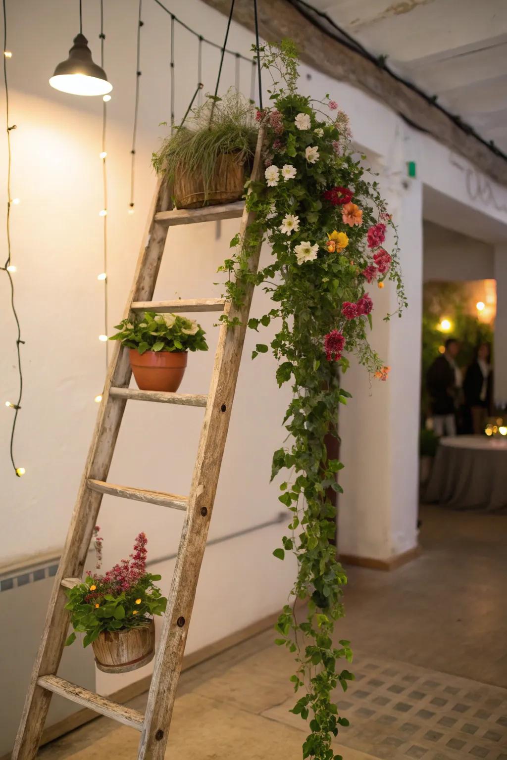 Introduce charm with a vintage escalator plant display.