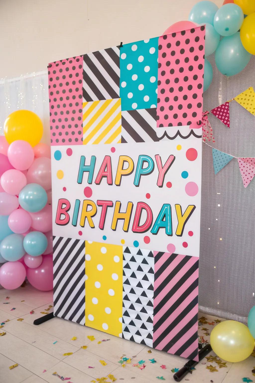 A lively backdated art birthday display brimming with vitality.
