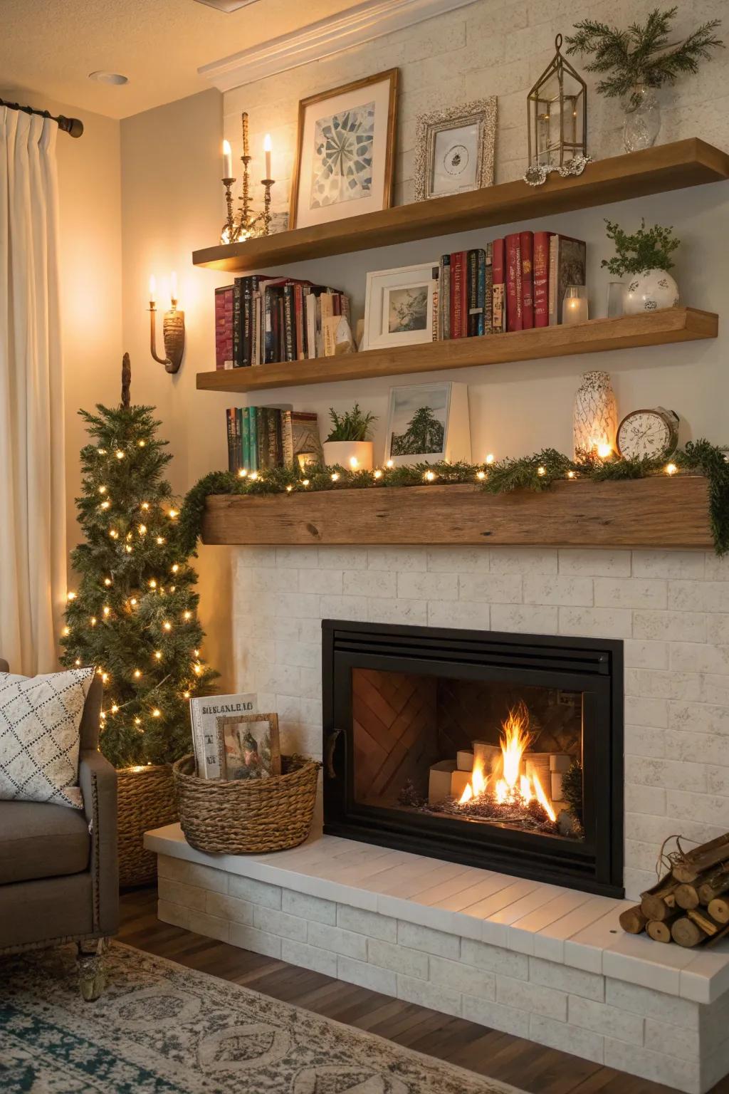 Hovering racks offer stylish storage options above your fireside.