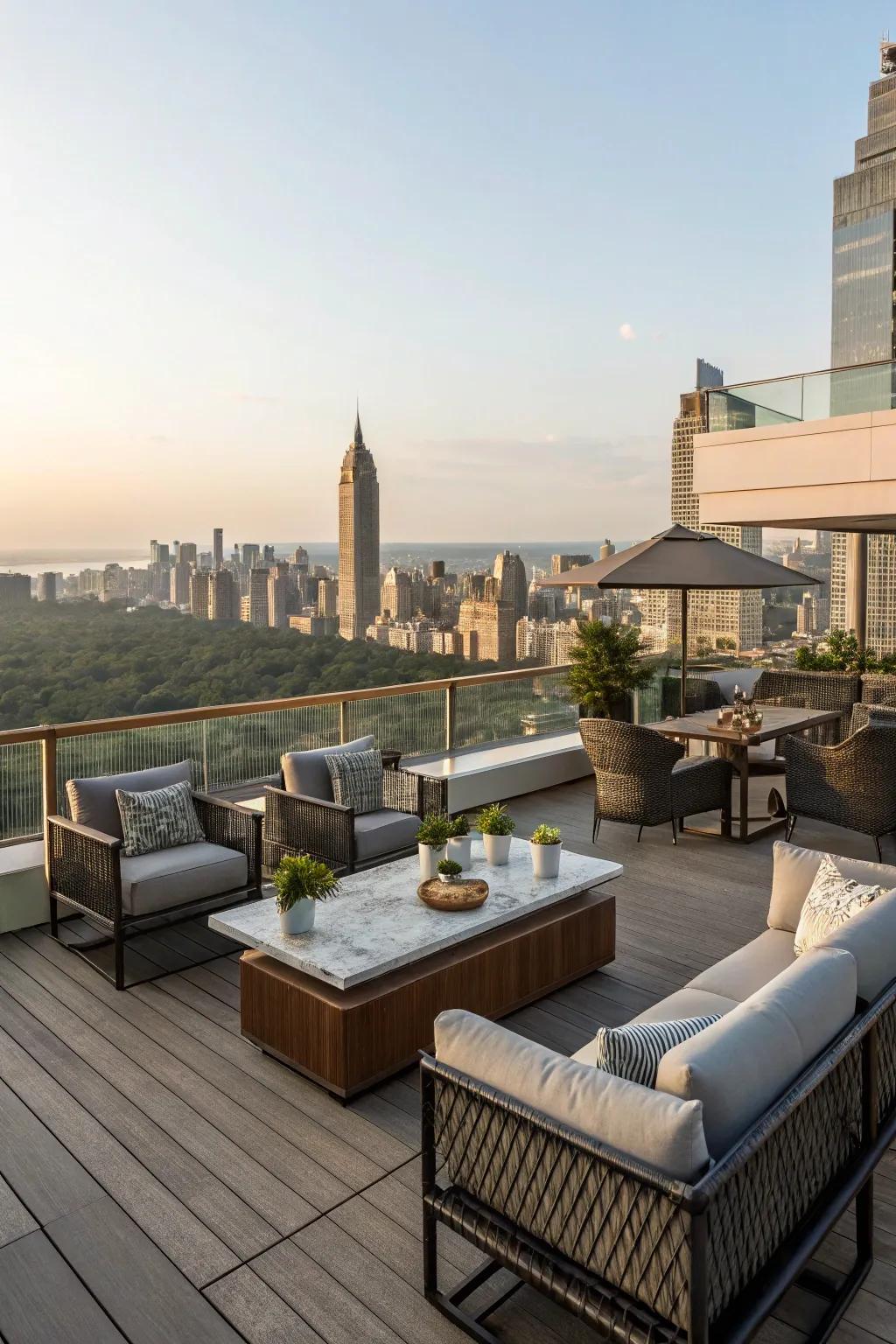 A rooftop deck with stunning views.