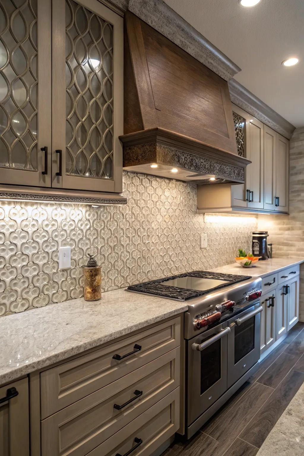 A textured backsplash adds an intriguing visual appeal.