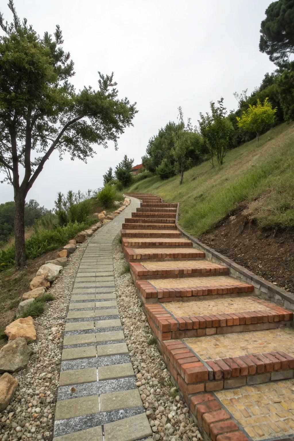 Paving blocks and blocks provide steadiness and visual interest.