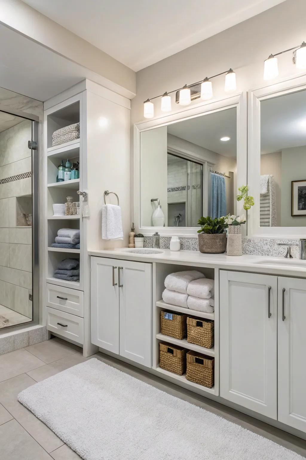 Separate cabinets ensuring a tidy setting.