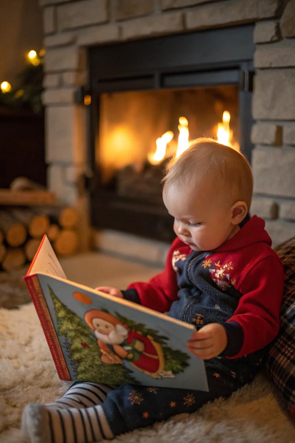 Cozy narrative hour by the embers creates magical holiday memories.