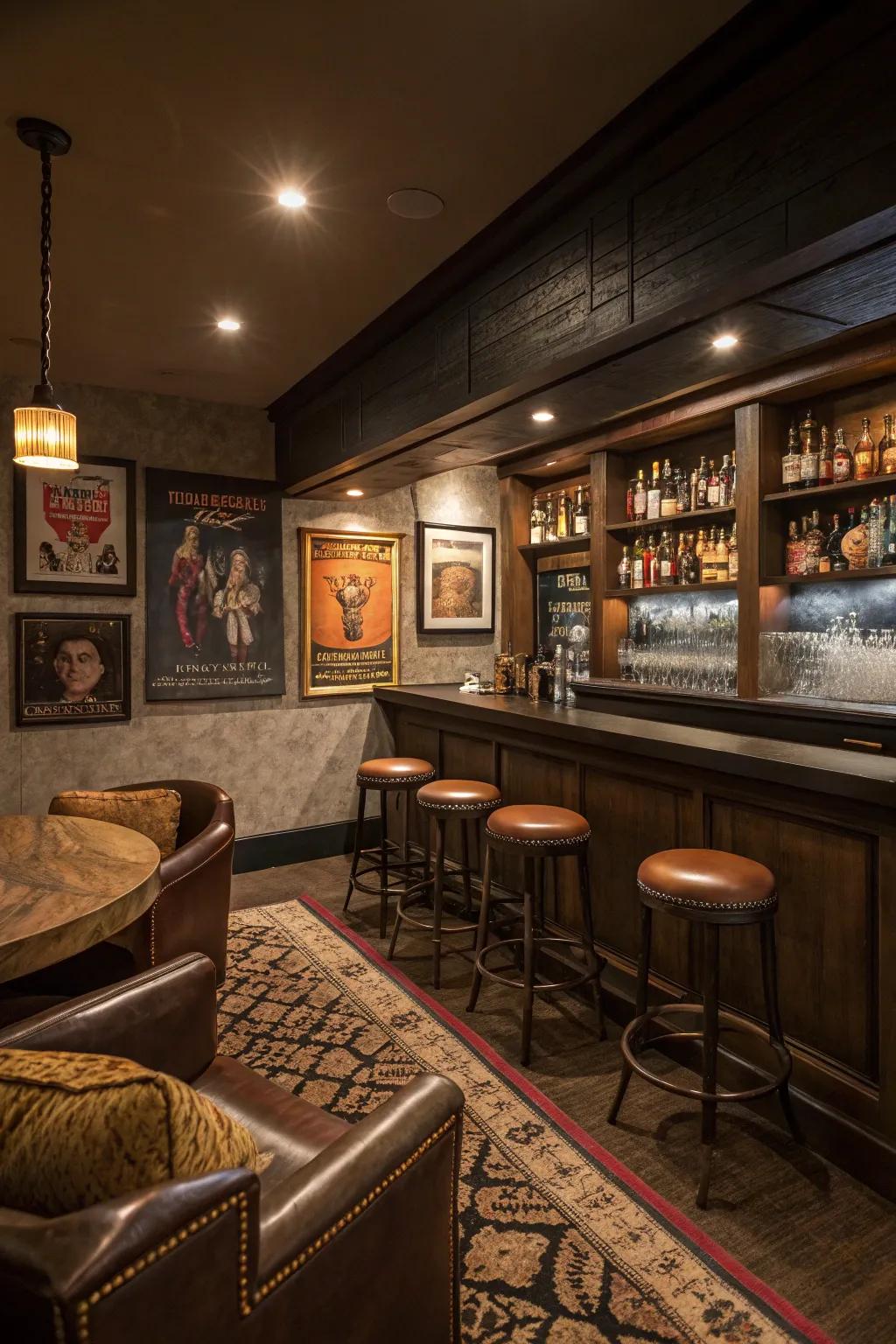 Create a speakeasy vibe with vintage touches.