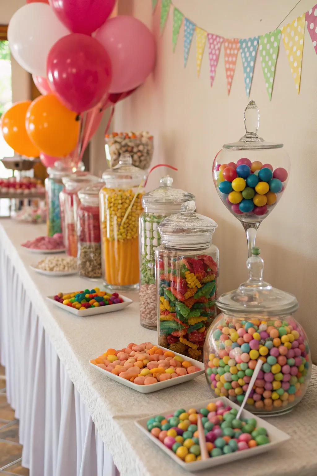 A vibrant confectionery presentation serves as both a treat and visual adornment.