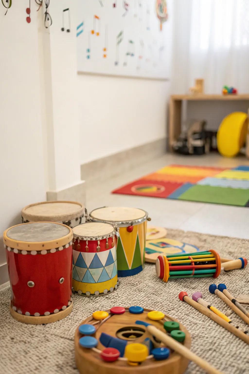 Musical areas can encourage expression and develop children's sense of rhythm.