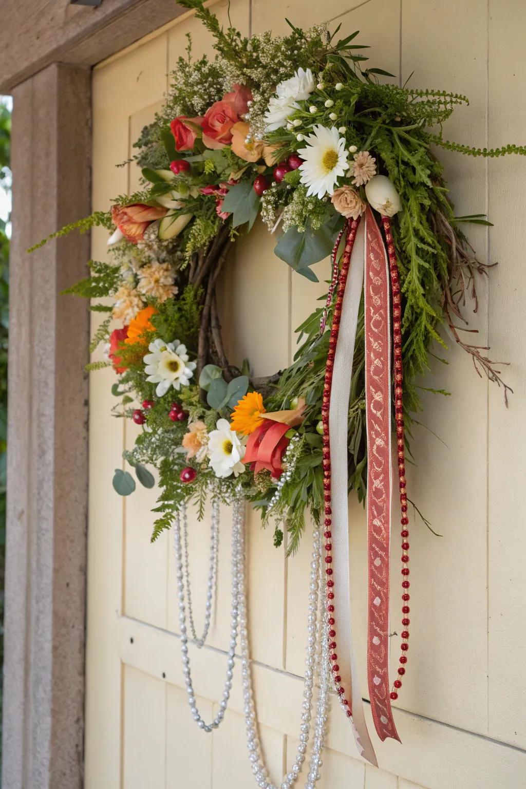 Seasonal botanical wreaths infuse personalized charm into any chamber.