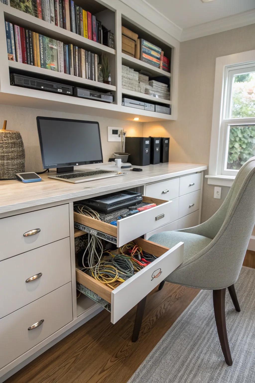 Keep your network setup out of sight with a drawer-style rack.