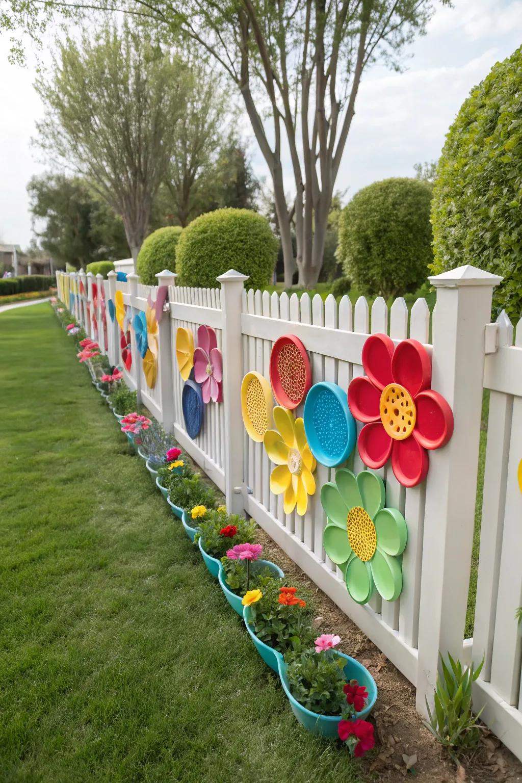 Decorate your fence with cheerful flower designs.