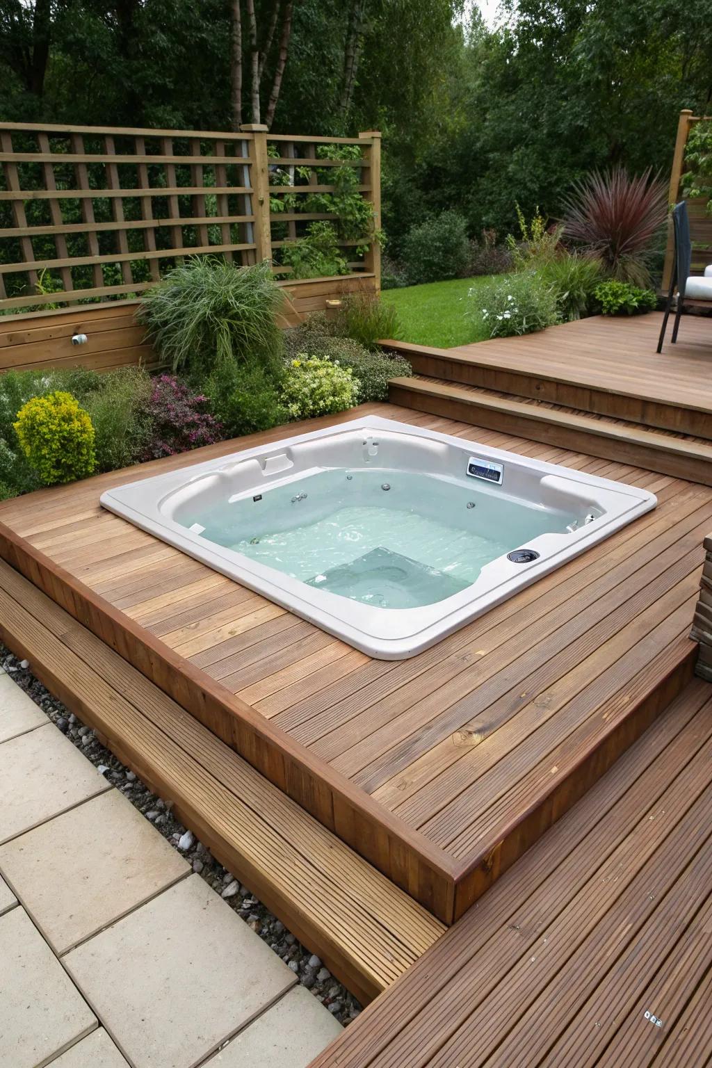 Achieve refined design with a sunken spa on your deck.
