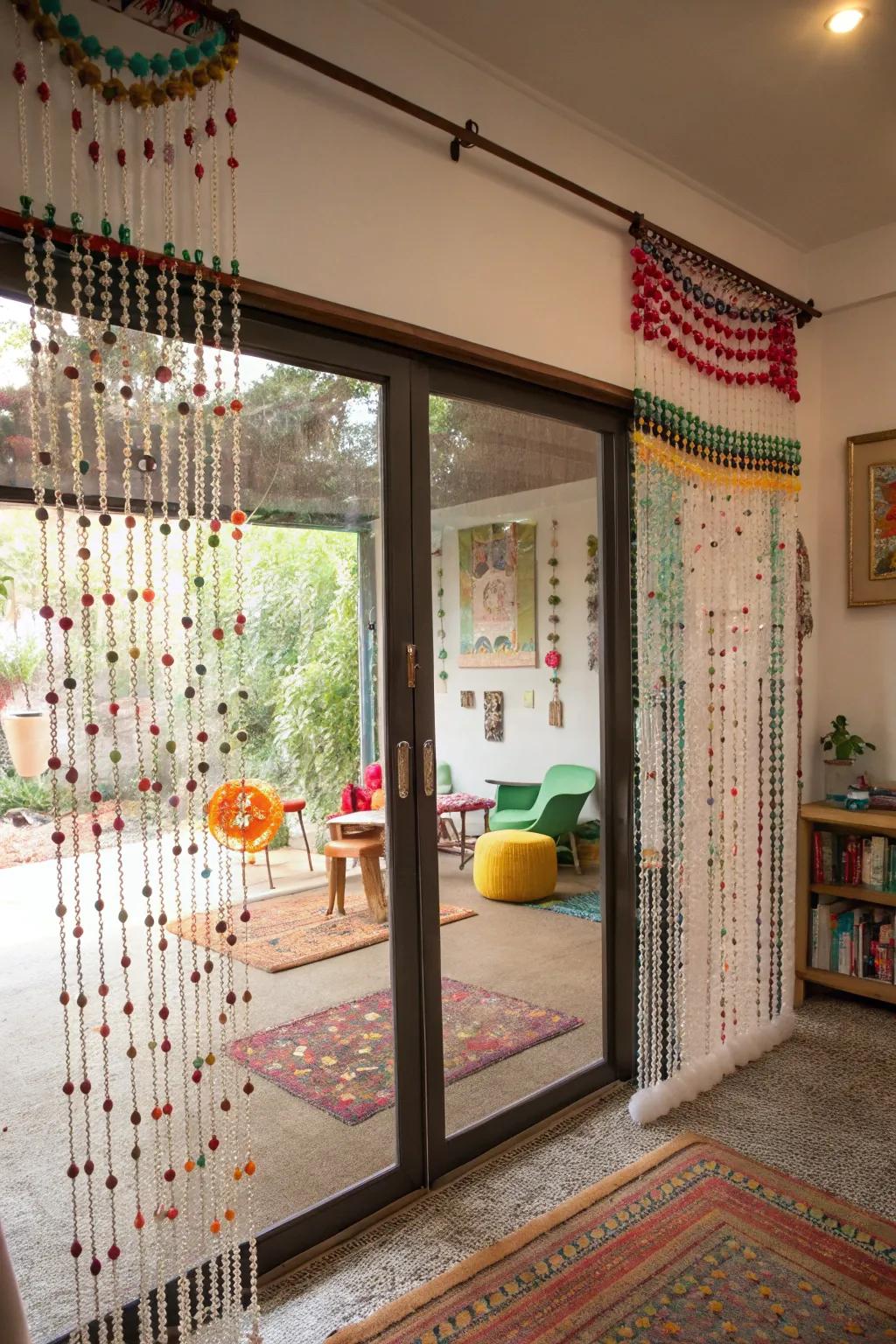 Artistic strand room dividers contribute a playful, artistic accent.