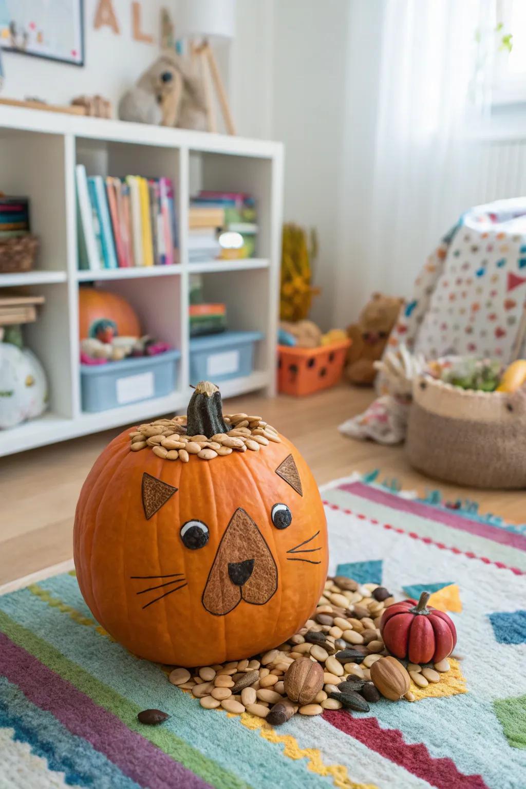 A pumpkin featuring an animal theme, lending a playful element to your décor.