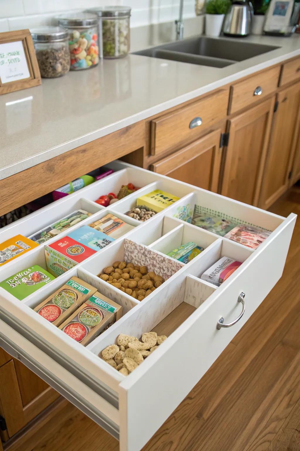 Homemade sections crafted for unique tool organization.