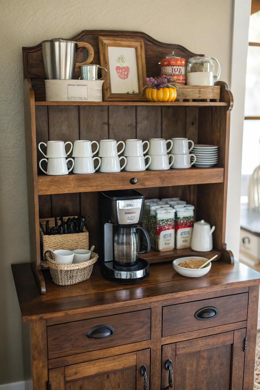 Commence your day properly through a cupboard top caffeine station.