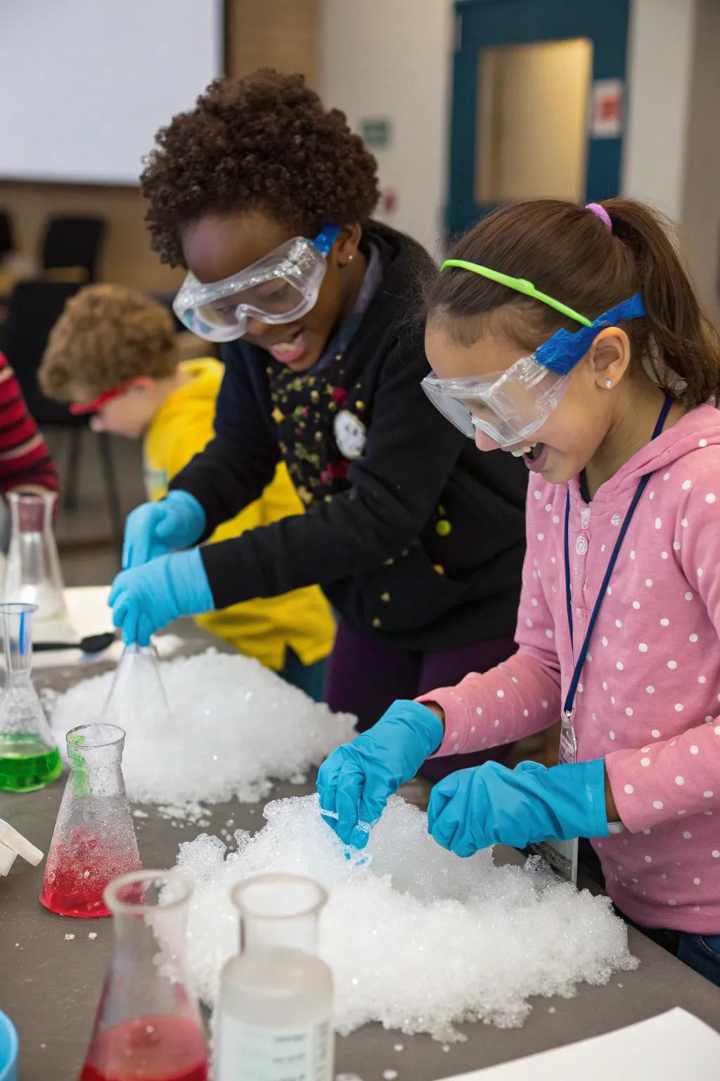 Children exploring science through engaging indoor trials.