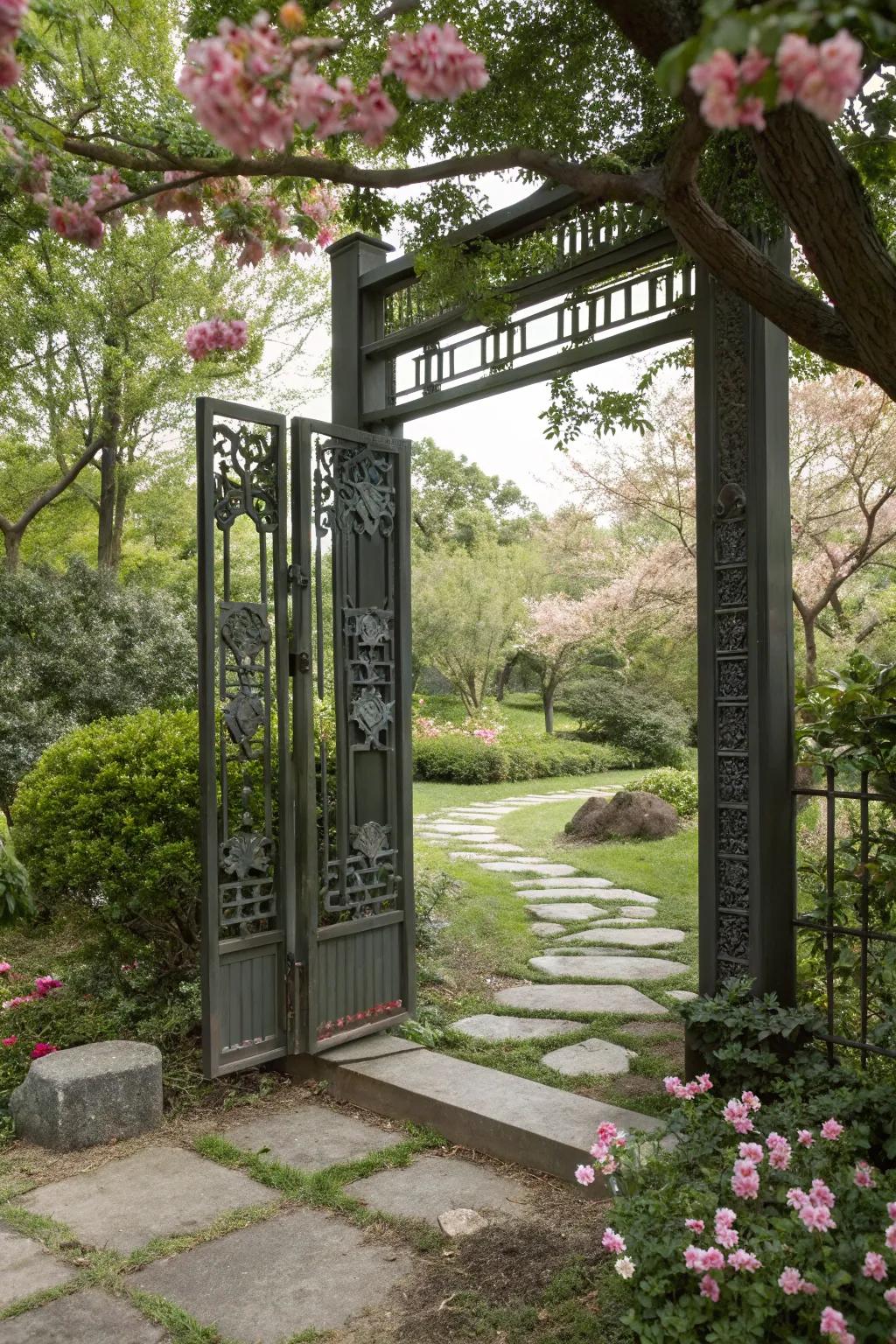 An Eastern-themed forged entrance offering serenity and elegance.