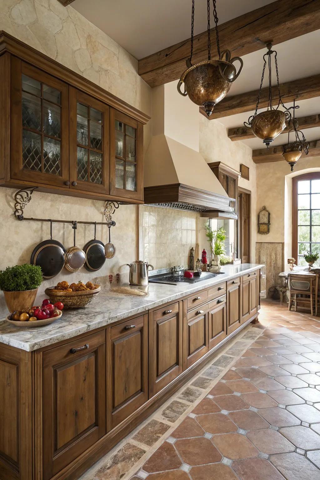A marble countertop contributes classiness and practicality.